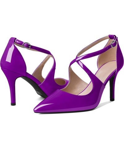 High Heels for Women Pointed Toe Stiletto Heels Pumps Closed Toe 3.5" Criss-Cross Strappy Slim Thin Heel Shoes Patent Purple ...