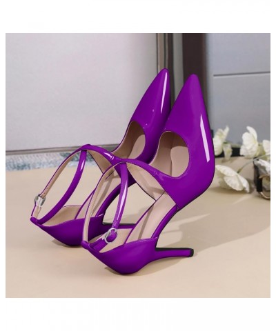 High Heels for Women Pointed Toe Stiletto Heels Pumps Closed Toe 3.5" Criss-Cross Strappy Slim Thin Heel Shoes Patent Purple ...