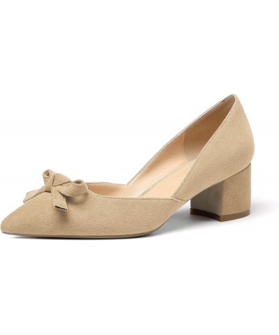 Womens D'Orsay Shoes Low Heel with Bow tie 2Inch Block Heels Pointed Toe Pumps Womens Party Dress Shoes Beige $31.19 Flats