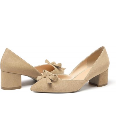 Womens D'Orsay Shoes Low Heel with Bow tie 2Inch Block Heels Pointed Toe Pumps Womens Party Dress Shoes Beige $31.19 Flats