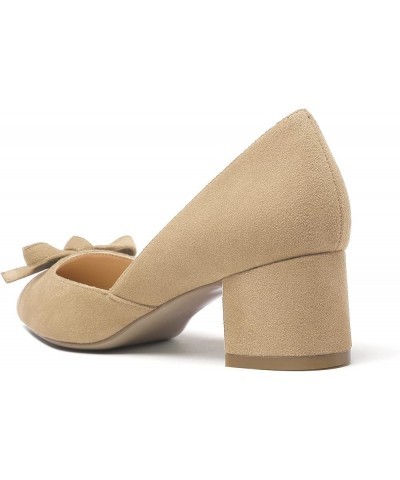 Womens D'Orsay Shoes Low Heel with Bow tie 2Inch Block Heels Pointed Toe Pumps Womens Party Dress Shoes Beige $31.19 Flats