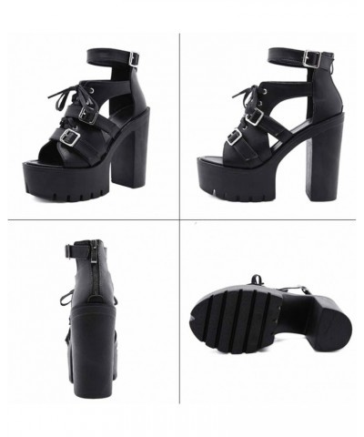 Women's Platform Chunky High Heel Sexy 13CM Sandals Ankle Strap Open Toe Heeled Shoes for Wedding Party Evening Black $37.69 ...