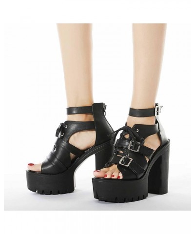 Women's Platform Chunky High Heel Sexy 13CM Sandals Ankle Strap Open Toe Heeled Shoes for Wedding Party Evening Black $37.69 ...