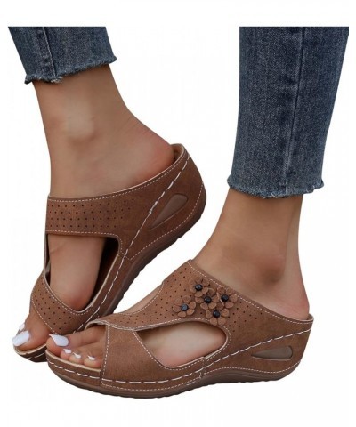 Black Sandals Women, Sandals Women Comfortable Casual Breathable Wedge Sandals Open Toe Slip On Sandal Shoes Brown $15.83 Out...