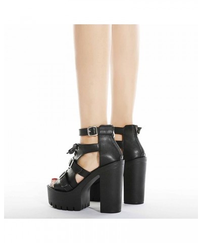 Women's Platform Chunky High Heel Sexy 13CM Sandals Ankle Strap Open Toe Heeled Shoes for Wedding Party Evening Black $37.69 ...