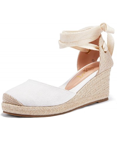 Womens Platform Espadrille Sandals Lace Up Closed Toe Summer Wedge Sandals 2-beige $22.54 Sandals