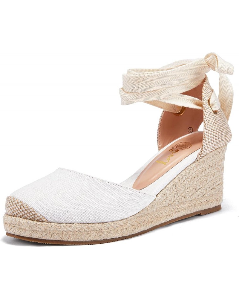 Womens Platform Espadrille Sandals Lace Up Closed Toe Summer Wedge Sandals 2-beige $22.54 Sandals