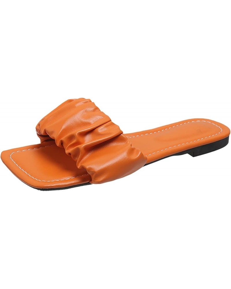 Sandals for Women Dressy Summer,Womens Slip On Solid Color Square Toe Flat Slide Sandals Boho Bling Sandals Orange $13.43 San...