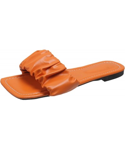 Sandals for Women Dressy Summer,Womens Slip On Solid Color Square Toe Flat Slide Sandals Boho Bling Sandals Orange $13.43 San...