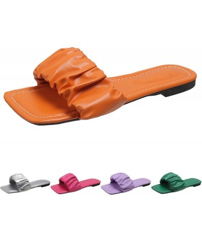 Sandals for Women Dressy Summer,Womens Slip On Solid Color Square Toe Flat Slide Sandals Boho Bling Sandals Orange $13.43 San...