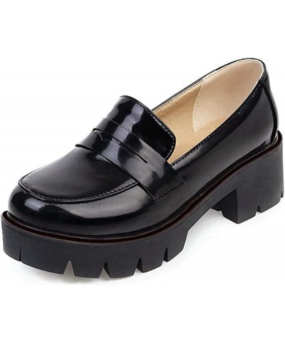 Women's Platform Patent Leather Chunky Mid Heel Round Toe Platform Dress Pump Shoes Oxfords Black $33.84 Loafers & Slip-Ons