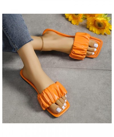 Sandals for Women Dressy Summer,Womens Slip On Solid Color Square Toe Flat Slide Sandals Boho Bling Sandals Orange $13.43 San...