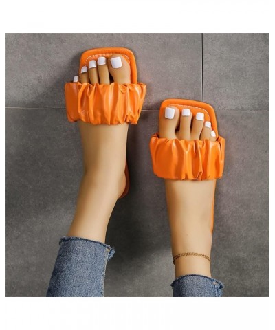 Sandals for Women Dressy Summer,Womens Slip On Solid Color Square Toe Flat Slide Sandals Boho Bling Sandals Orange $13.43 San...