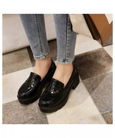 Women's Platform Patent Leather Chunky Mid Heel Round Toe Platform Dress Pump Shoes Oxfords Black $33.84 Loafers & Slip-Ons