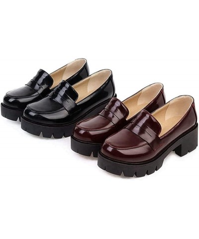 Women's Platform Patent Leather Chunky Mid Heel Round Toe Platform Dress Pump Shoes Oxfords Black $33.84 Loafers & Slip-Ons