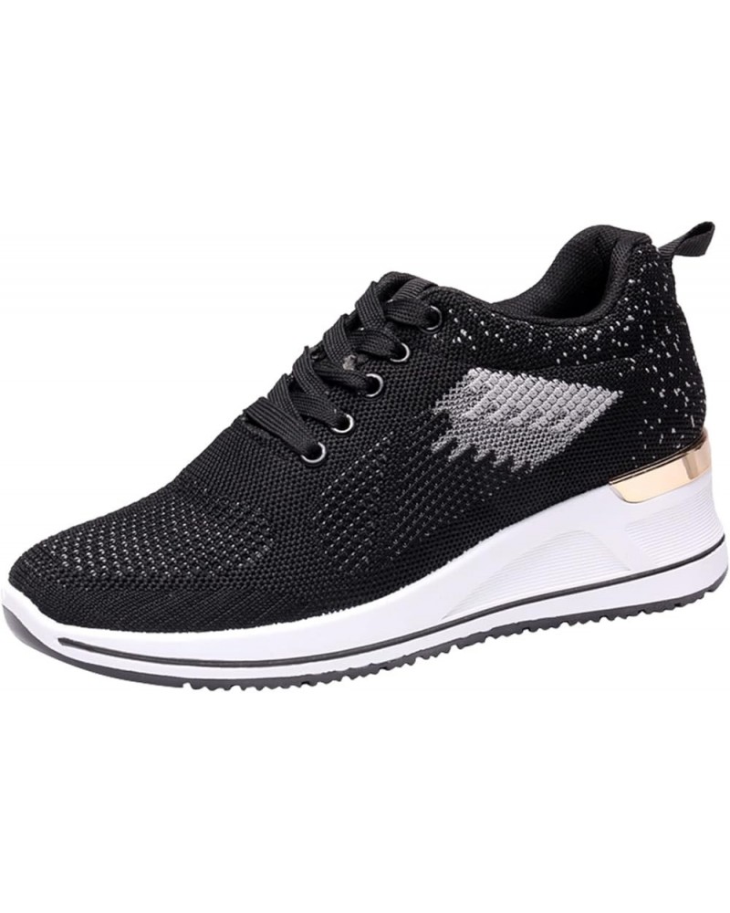 slip on sneakers, Womens Wedge Trainer Sneakers Breathable Mesh Outdoor Fitness Running Sport Shoes Black $19.16 Fashion Snea...