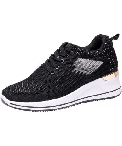 slip on sneakers, Womens Wedge Trainer Sneakers Breathable Mesh Outdoor Fitness Running Sport Shoes Black $19.16 Fashion Snea...