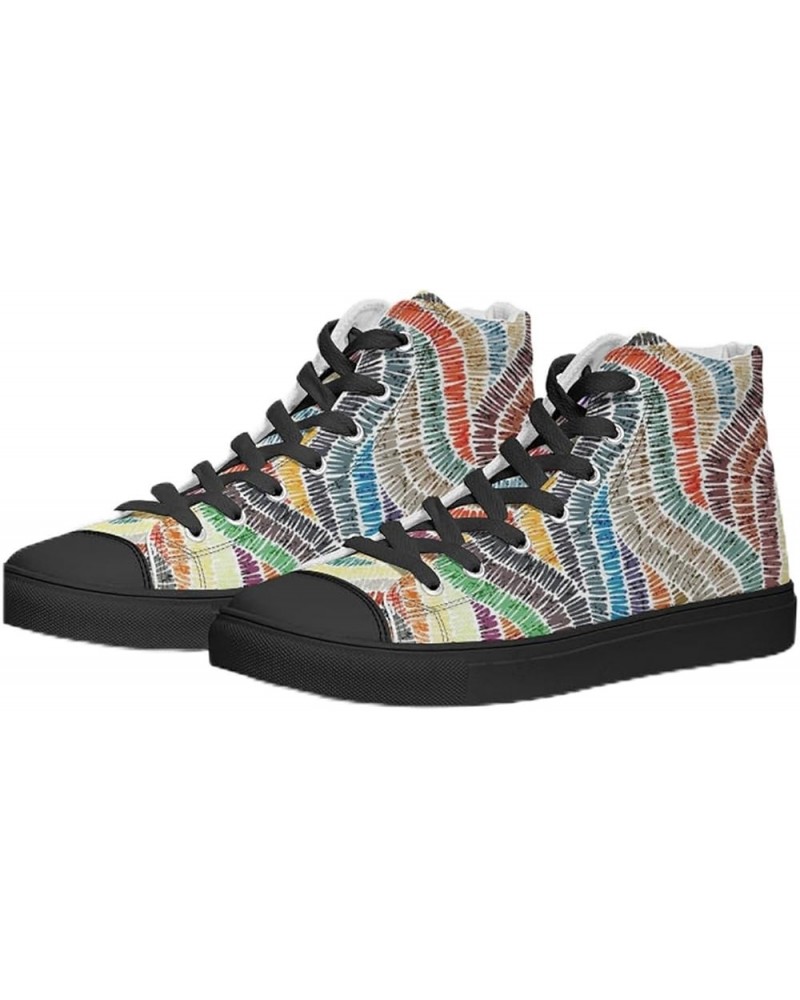 Women's High Top Canvas Sneakers Classic Lace-Up Walking Shoes Fashion Sneakers with Wavy Bohemian Print Blue $30.67 Fashion ...