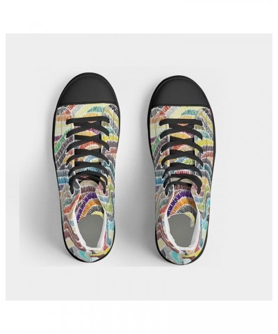 Women's High Top Canvas Sneakers Classic Lace-Up Walking Shoes Fashion Sneakers with Wavy Bohemian Print Blue $30.67 Fashion ...