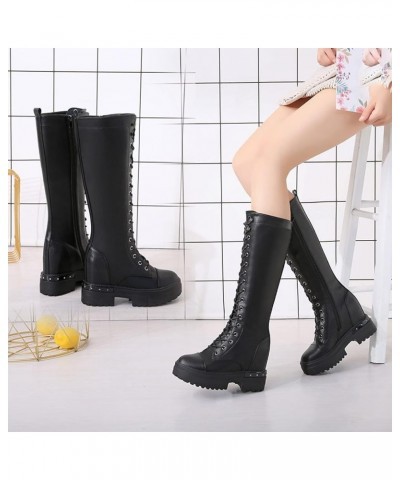 Women's Trendy Mid-calf High Boots Autumn Winter Stylish Front Lace-up Non-slip Mid Chunky Block Heels Round Toe Ladies Outdo...