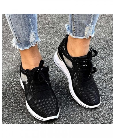 slip on sneakers, Womens Wedge Trainer Sneakers Breathable Mesh Outdoor Fitness Running Sport Shoes Black $19.16 Fashion Snea...