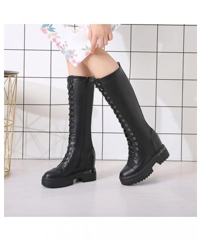 Women's Trendy Mid-calf High Boots Autumn Winter Stylish Front Lace-up Non-slip Mid Chunky Block Heels Round Toe Ladies Outdo...