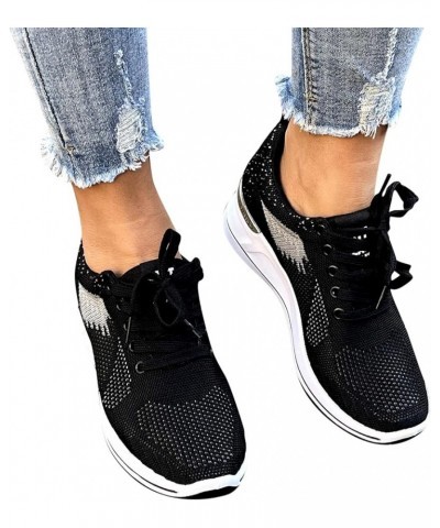 slip on sneakers, Womens Wedge Trainer Sneakers Breathable Mesh Outdoor Fitness Running Sport Shoes Black $19.16 Fashion Snea...