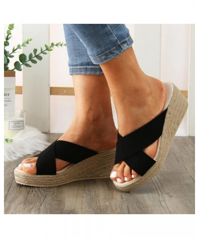 Black Flip Flops For Women Extra Wide Slippers For Women Wedge Sandals Para Mujer Dressy Flip Flops For Women Sandals D-black...