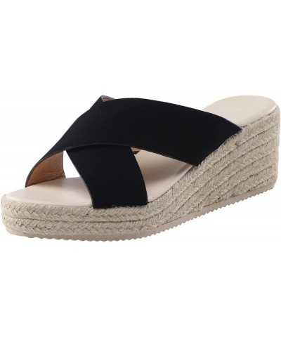 Black Flip Flops For Women Extra Wide Slippers For Women Wedge Sandals Para Mujer Dressy Flip Flops For Women Sandals D-black...