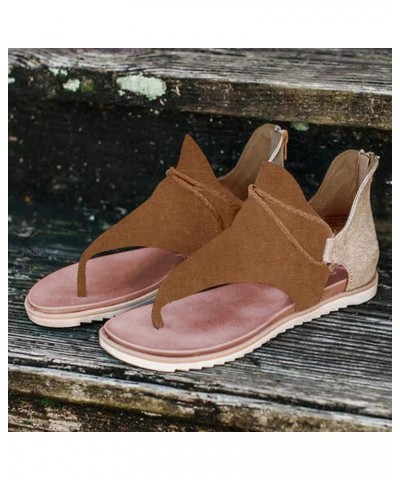 Platform Sandals Women Summer Clip-Toe Shoes Zipper Comfy Sandals Flats Lady Casual Beach Sandals 7.5 Brown $14.88 Sandals