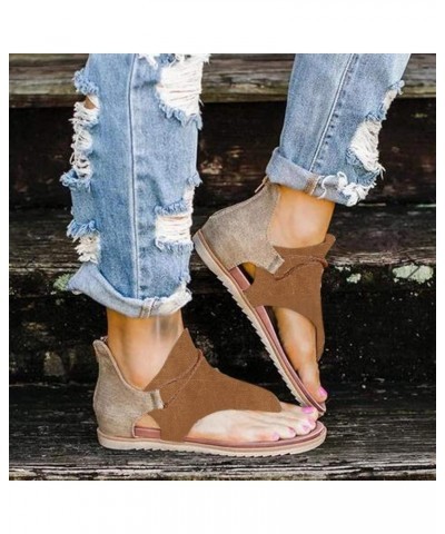 Platform Sandals Women Summer Clip-Toe Shoes Zipper Comfy Sandals Flats Lady Casual Beach Sandals 7.5 Brown $14.88 Sandals