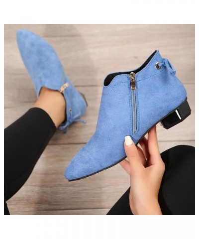 Fashion Women Flock Solid Color Autumn Thick Sole Square Heels Zipper Short Booties Round Womens Snow Boots with Zipper Blue ...