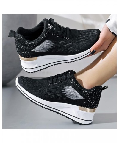 slip on sneakers, Womens Wedge Trainer Sneakers Breathable Mesh Outdoor Fitness Running Sport Shoes Black $19.16 Fashion Snea...