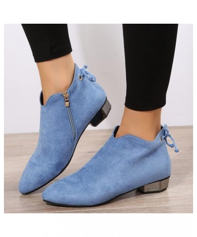 Fashion Women Flock Solid Color Autumn Thick Sole Square Heels Zipper Short Booties Round Womens Snow Boots with Zipper Blue ...