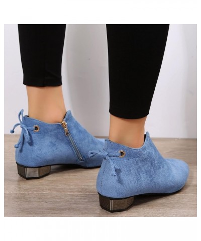 Fashion Women Flock Solid Color Autumn Thick Sole Square Heels Zipper Short Booties Round Womens Snow Boots with Zipper Blue ...