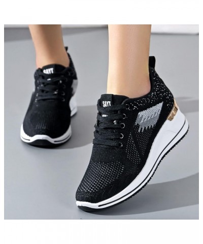 slip on sneakers, Womens Wedge Trainer Sneakers Breathable Mesh Outdoor Fitness Running Sport Shoes Black $19.16 Fashion Snea...