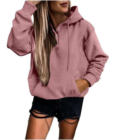 Women's Solid Colour Pullover Hoodies Casual Button Down Long Sleeve Sweatshirts Fashion Tie Tops with Pocket Small 1-rose Go...