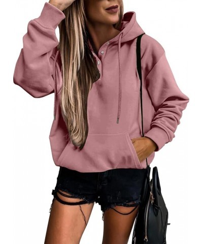 Women's Solid Colour Pullover Hoodies Casual Button Down Long Sleeve Sweatshirts Fashion Tie Tops with Pocket Small 1-rose Go...