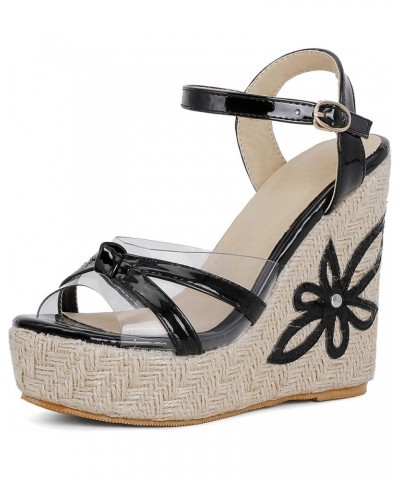 Patent Espadrilles Women Open Toe Fashion Wedge Sandals Black 5 $25.59 Sandals