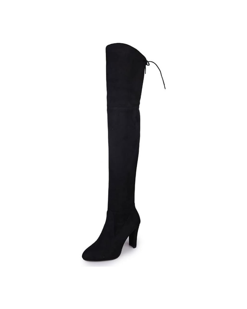 Winter sizzling long boots over the knee boots pointed matte leather thick Black $33.75 Boots