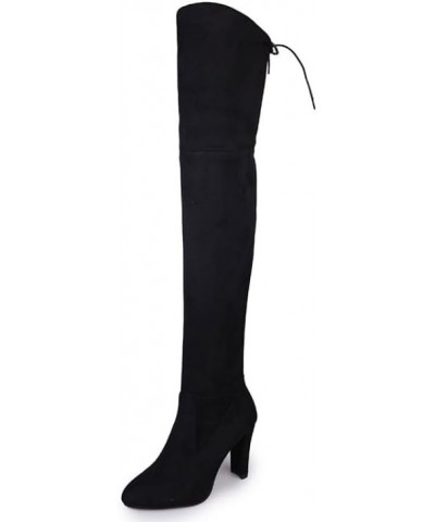 Winter sizzling long boots over the knee boots pointed matte leather thick Black $33.75 Boots