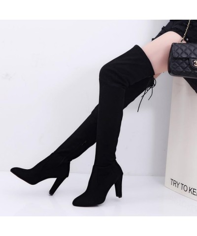 Winter sizzling long boots over the knee boots pointed matte leather thick Black $33.75 Boots