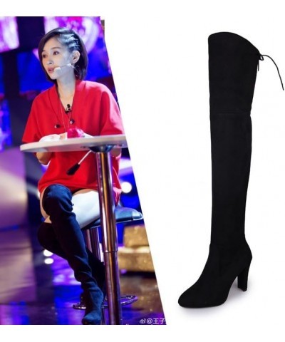 Winter sizzling long boots over the knee boots pointed matte leather thick Black $33.75 Boots