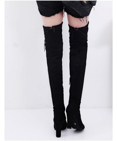 Winter sizzling long boots over the knee boots pointed matte leather thick Black $33.75 Boots