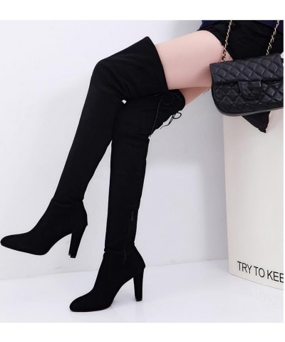 Winter sizzling long boots over the knee boots pointed matte leather thick Black $33.75 Boots