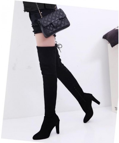 Winter sizzling long boots over the knee boots pointed matte leather thick Black $33.75 Boots