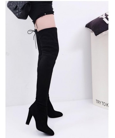 Winter sizzling long boots over the knee boots pointed matte leather thick Black $33.75 Boots