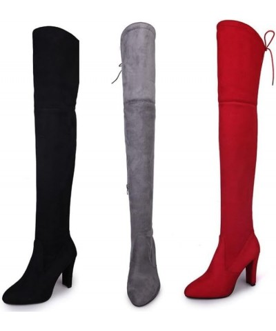 Winter sizzling long boots over the knee boots pointed matte leather thick Black $33.75 Boots