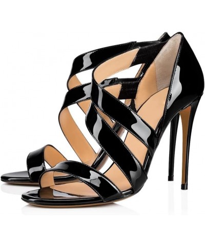 High Heels Ladies Fashion Patent Leather Stiletto Open Toe Sandals-Black||37 40 Black $42.50 Sandals