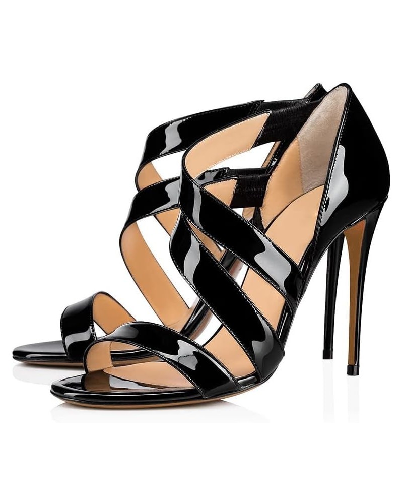 High Heels Ladies Fashion Patent Leather Stiletto Open Toe Sandals-Black||37 40 Black $42.50 Sandals